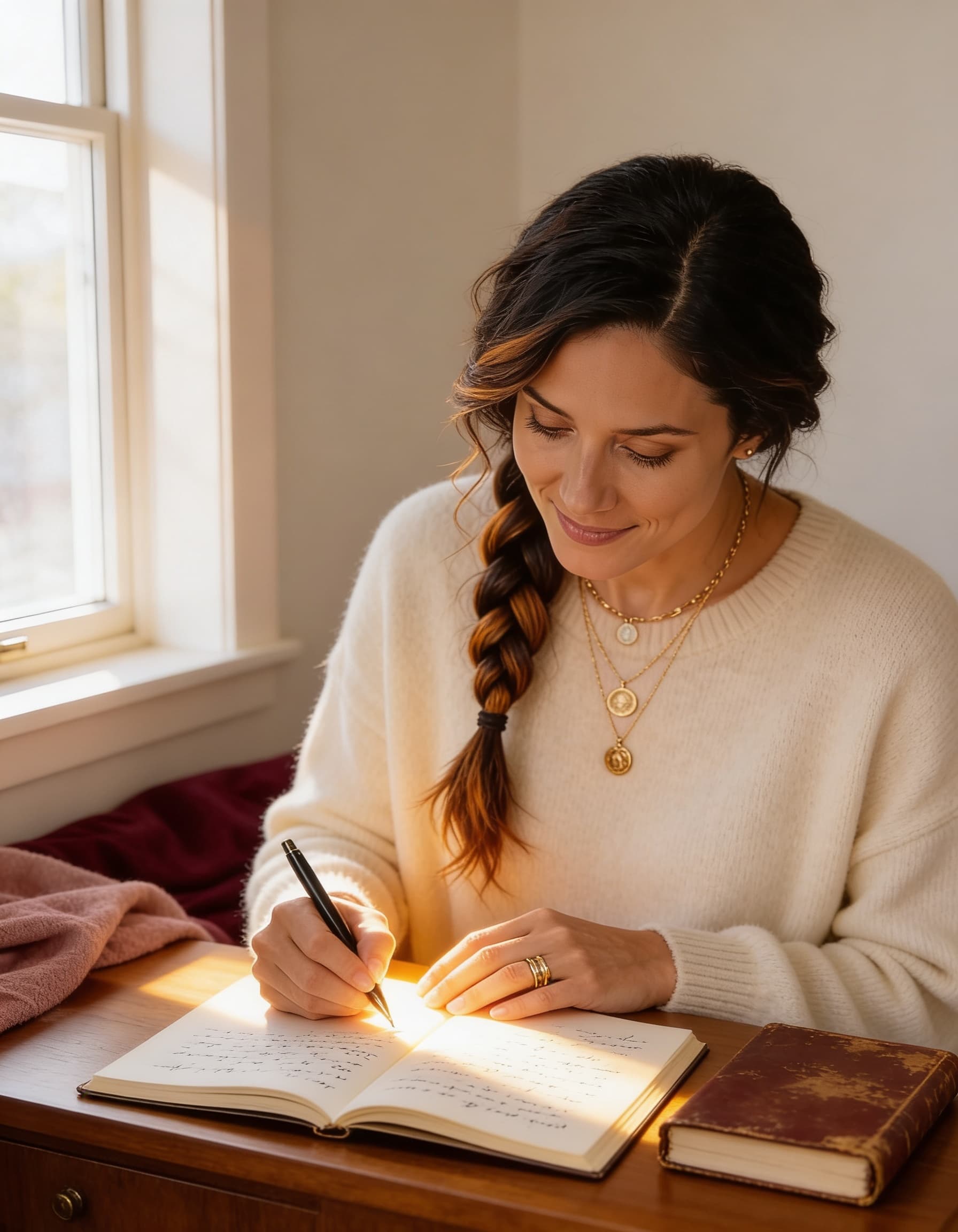 Ren writing in her journal — devotional repetition, the work of practice