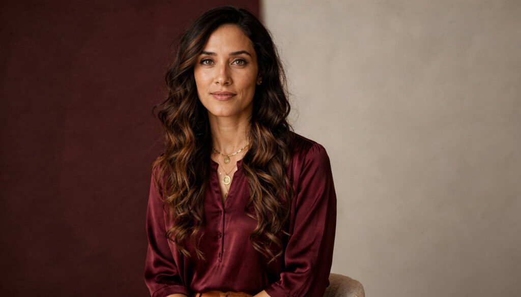 Confident modern mystic woman looking directly at the camera, representing grounded spirituality without toxic positivity